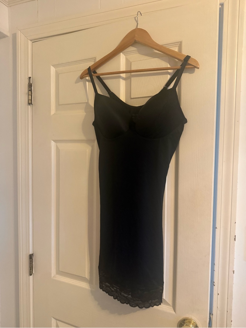 SPANX Black Slip with Built-In Bra and Lace Hem